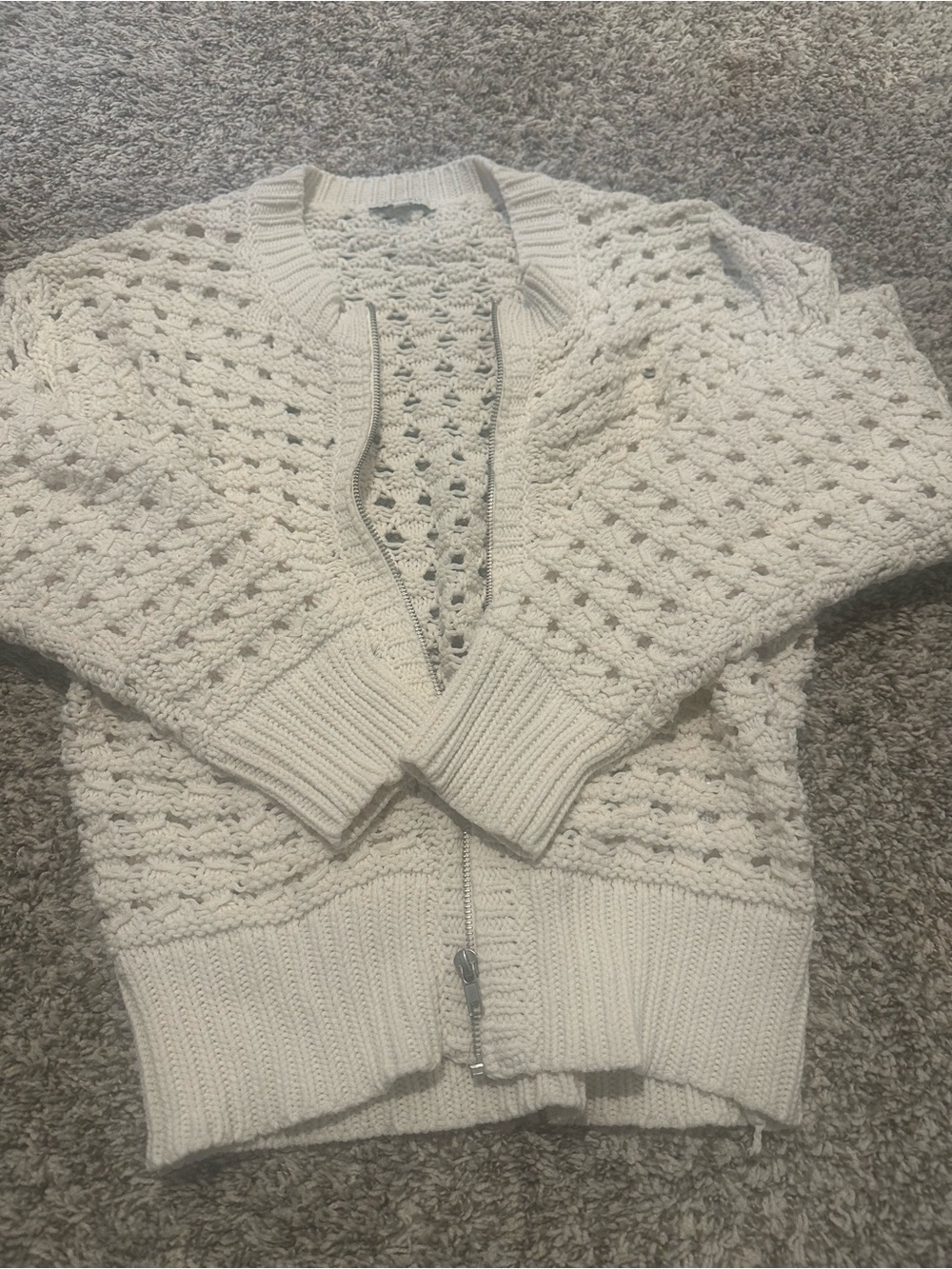 Z Supply Cream Open-Knit Zip Cardigan